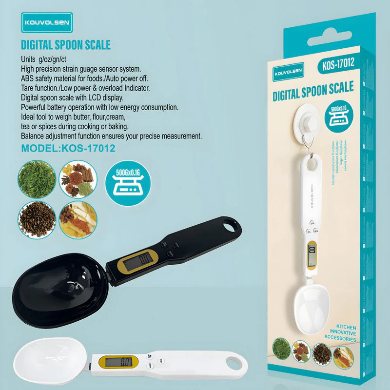 Cuchara Medidora Digital De Cocina. Pesa Balanza Electrónica De Precisión 0.1G. Capacidad 500G. Pantalla LCD Y Función Tara. KOS-17012