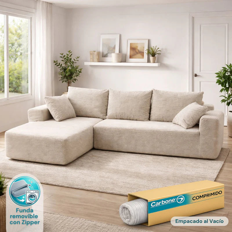Sofá Seccional En L Empacado Al Vacio Memory Foam De Alta Densidad 175X92x82cm +170X93x82cm Color Off-White 06 KX-02 Selecto