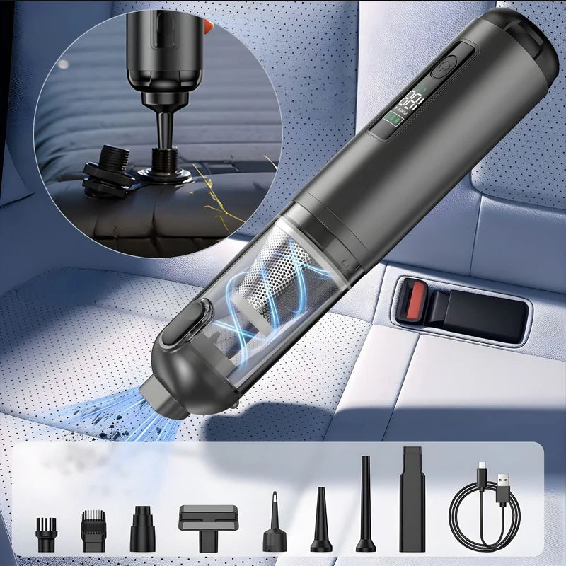 Aspiradora Inalámbrica Portátil Con Pantalla Digital Y Motor AI 17000Pa De Alta Potencia Con Carga Tipo-C Que Aspira, Infla Y Sopla. Ideal Para Auto, Oficina Y Hogar LT142