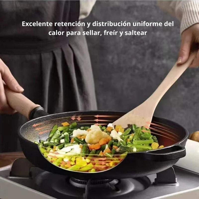 Sartén De Hierro Fundido Con Mango De Madera 11.4" (29 Cm). Sartenes. Paila Para Cocinar. Cacerola. LT180
