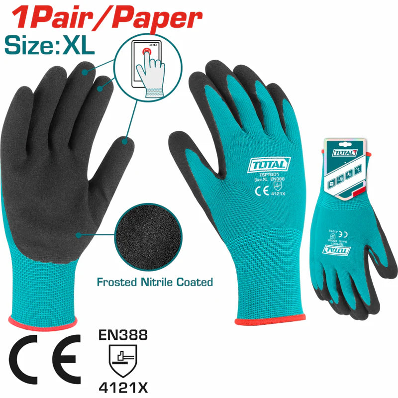 Guantes De Nitrilo Revestido XL. Recubrimiento De Espuma. Reduce Sudoración. 1 Par. Total TSPTG01 TOTAL