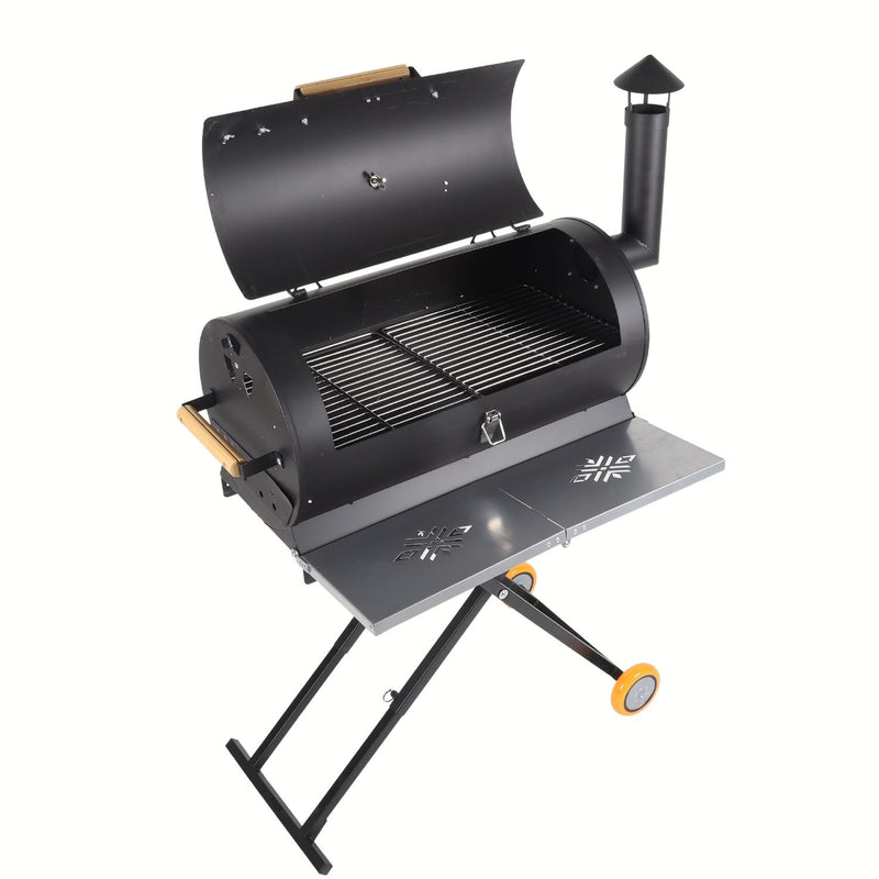 Asador A Carbon Parrilla De Carbón Para BBQ 69X34x103cm De Hierro Con Termómetro Y Mango De Madera. UN-A034 Selecto