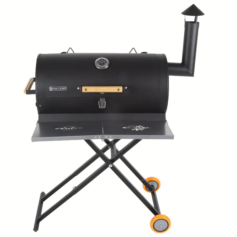 Asador A Carbon Parrilla De Carbón Para BBQ 69X34x103cm De Hierro Con Termómetro Y Mango De Madera. UN-A034 Selecto