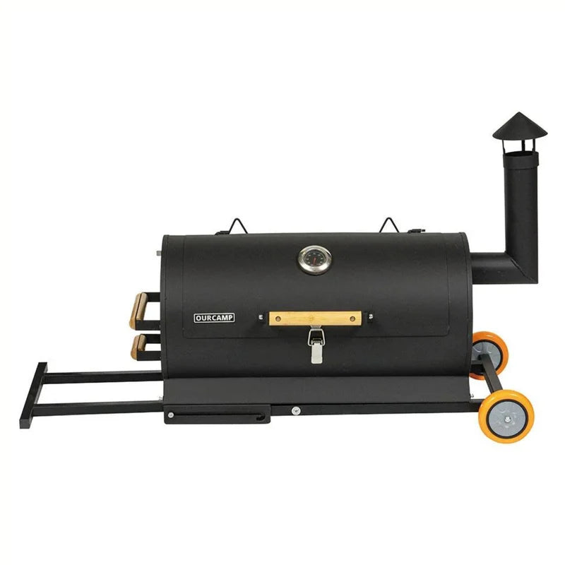 Asador A Carbon Parrilla De Carbón Para BBQ 69X34x103cm De Hierro Con Termómetro Y Mango De Madera. UN-A034 Selecto