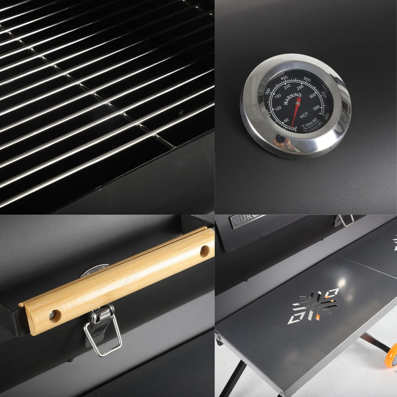 Asador A Carbon Parrilla De Carbón Para BBQ 69X34x103cm De Hierro Con Termómetro Y Mango De Madera. UN-A034 Selecto