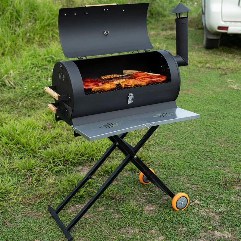 Asador A Carbon Parrilla De Carbón Para BBQ 69X34x103cm De Hierro Con Termómetro Y Mango De Madera. UN-A034 Selecto