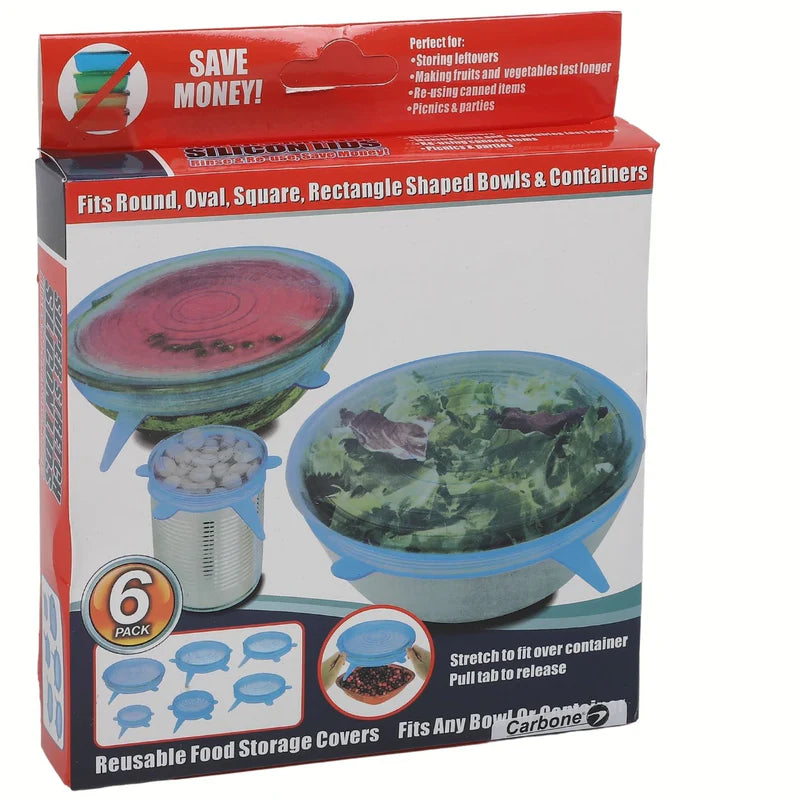 Fundas De Silicona Reutilizables Para Alimentos Tapas Elásticas Grado Alimenticio. Set De 6 Piezas. Tapas De Silicona De Cocina UN-A070