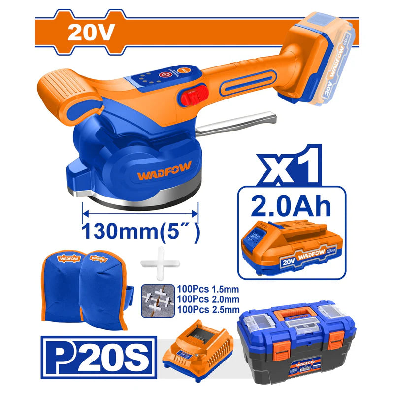 Vibradora Para Baldosas Azulejos Inalámbrica 20V 0-10000Rpm Ventosa 130Mm Incluye Batería Y Cargador. Ventosa Vibradora Niveladora UWTVM1D125 WADFOW