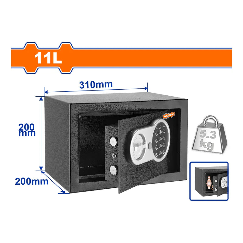 Caja Fuerte De Seguridad Eléctrónica 11L. 200 X 310 X 200Mm. Registra 3 A 8 Dígitos. Wadfow WEB1520 WADFOW