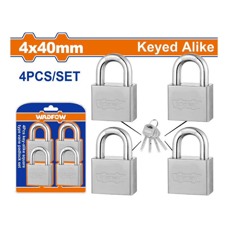 Candados Con Aleta Tipo Cuadrado De 40Mm. Incluye 4 Candados Y Juego De 4 Llaves Único. Wadfow WPDS444
