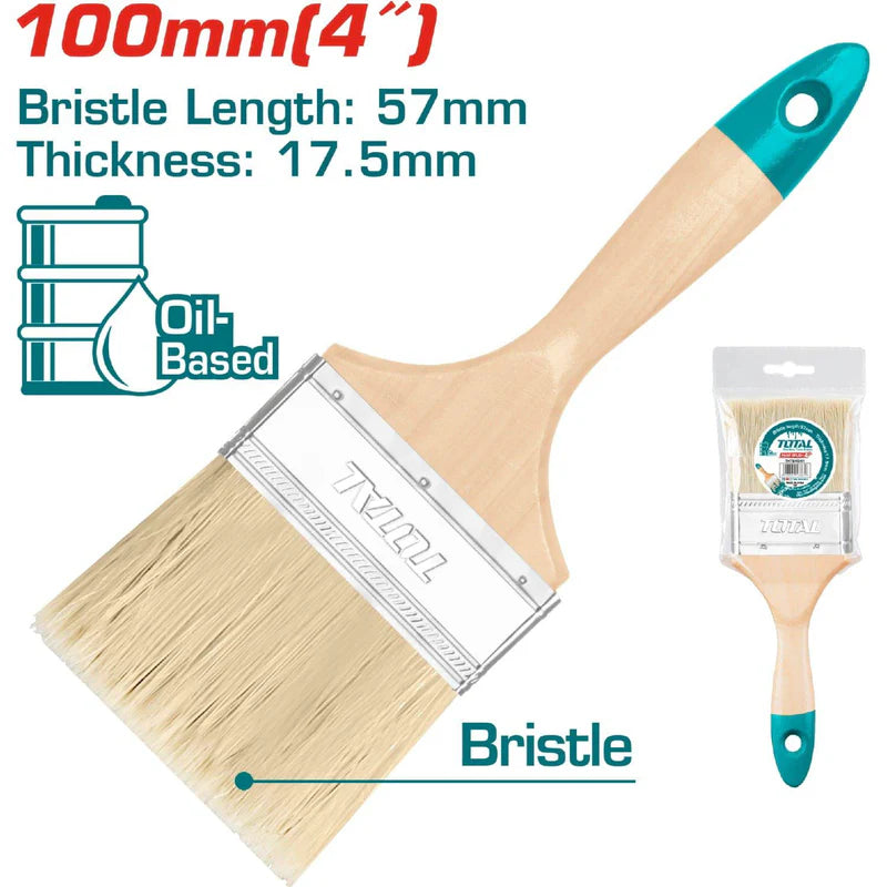 Brocha De 4" (100Mm). Largo 57Mm Grueso Del Pelo 18.5Mm. Mango De Madera. Total THT84041 TOTAL