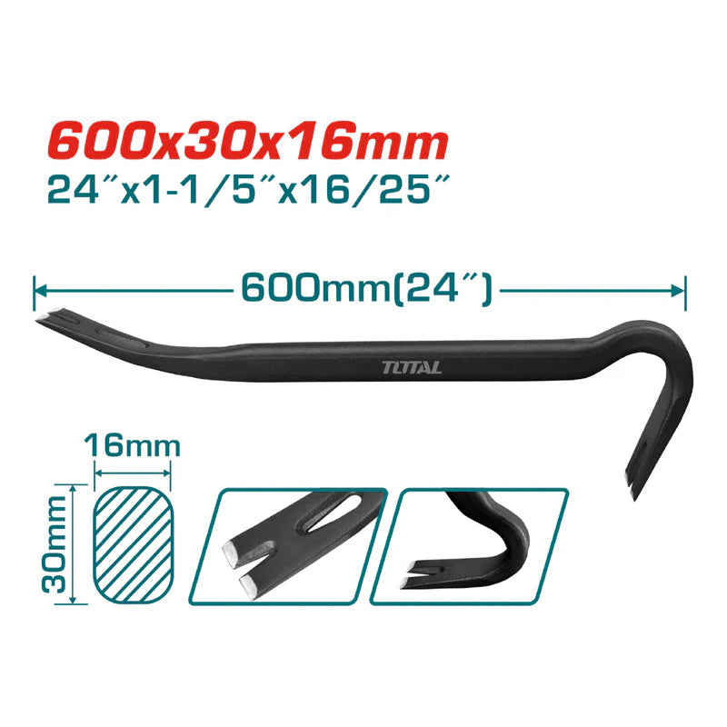 Pata De Cabra De 24"(600Mm)X1-3/16"(30Mm)X5/8"(16.0Mm) Vástago Oval Con Muesca (30°, 68°) THT431242 TOTAL