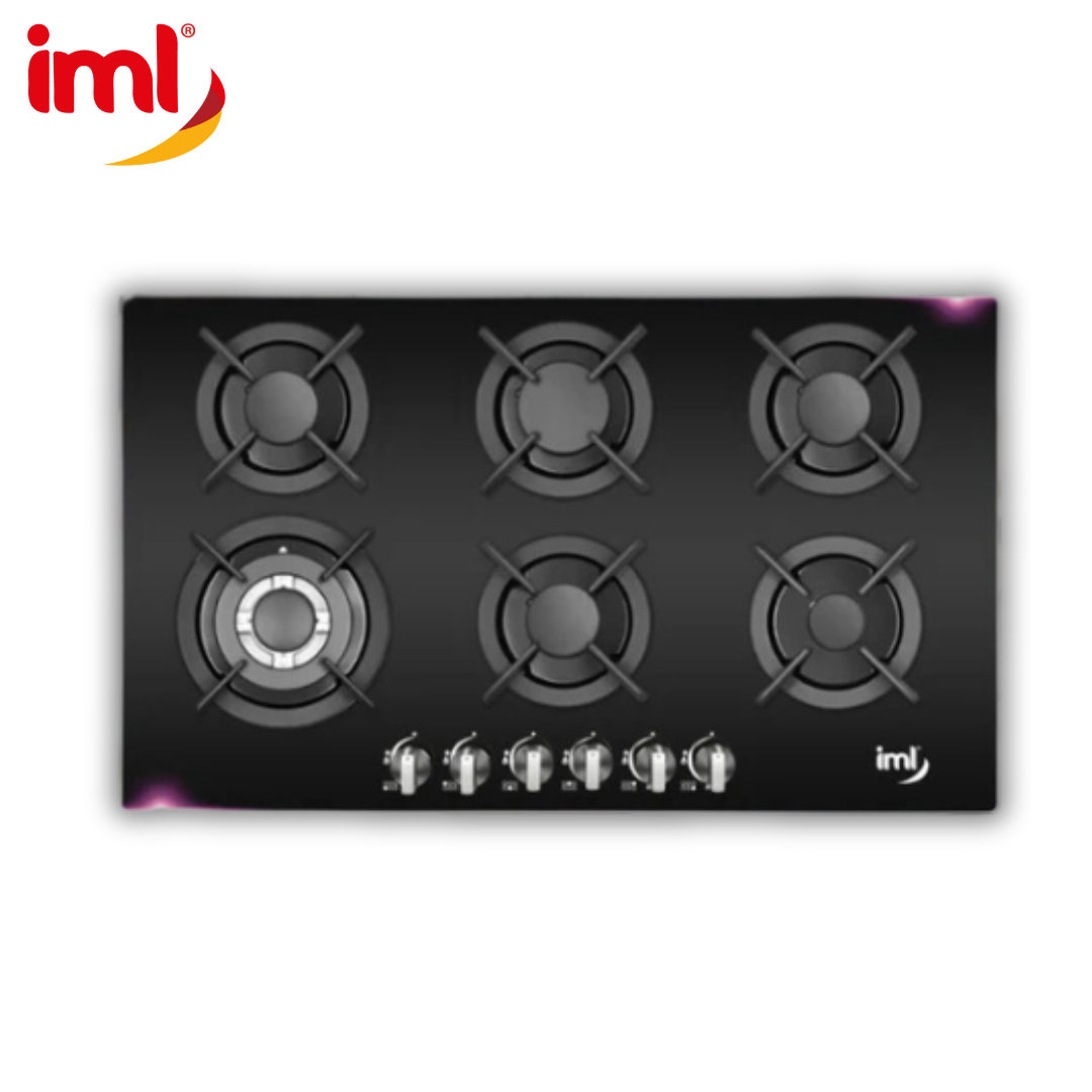 Estufa Empotrable de 6 Quemadores de Vidrio Templado Negro IML QE-6V IML
