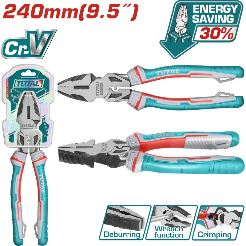Alicate De Combinacion 9.5"/240Mm Cr-V. De Alto Apalancamiento Ahorran El 30% De La Fuerza Aplicada. Total THT210906S TOTAL