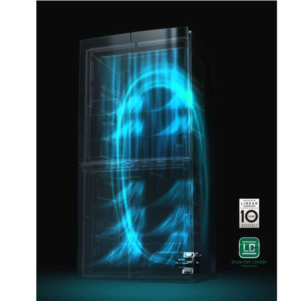 Refrigeradora French Door 22p3 Inverter Multi Air Flow Moist Balance Crisper Smart Diagnosis con Dispensador de Agua LG LM22SGPK Nevera.