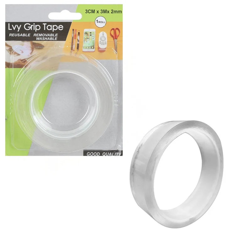 Cinta Adhesiva Doble Contacto, Nano-Adhesiva, Lavable Y Reutilizable. Tamaño 3Cm X 3M Tape Doble Contacto UN-A020