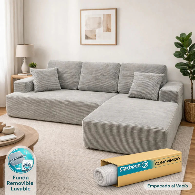 Sofá Seccional En L Empacado Al Vacio Memory Foam De Alta Densidad 175X92x82cm +170X93x82cm Color Light Gray KX-01 Selecto