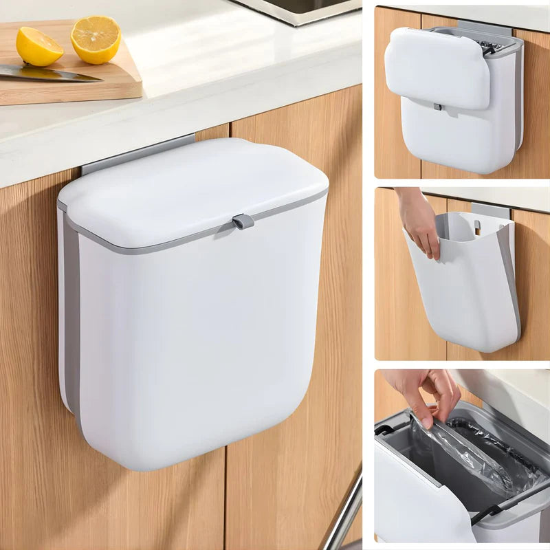 Basurero Plegable (9L) Para Cocina. Bote De Basura Montado En Pared O Gabinete. Tinaco Con Tapa De Doble Apertura. LT017 Selecto