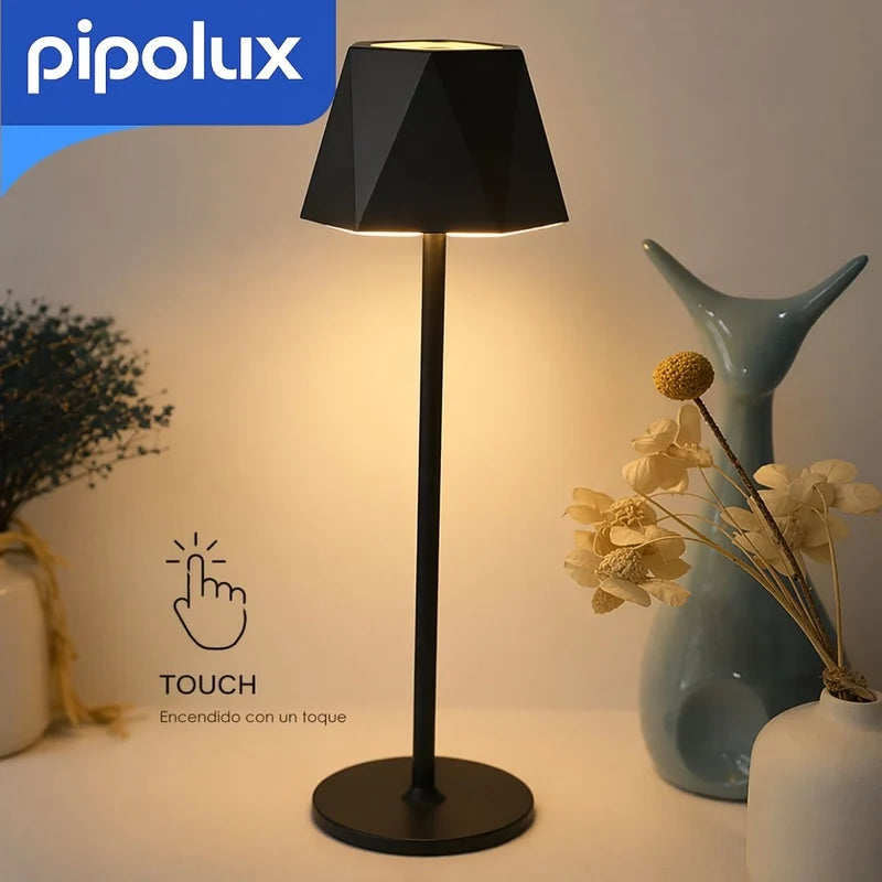 Lámpara De Mesa LED Recargable Touch 100 Lúmenes, Batería 2000Mah Autonomía Hasta 12H. Luz Portátil Para Dormitorio Sala Restaurante (33.5X10cm) PI-HL256TD001-BK
