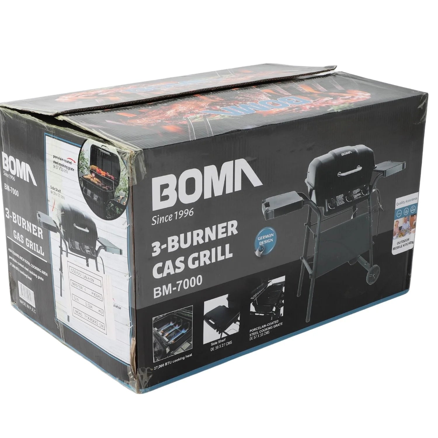 Parrillera BBQ A Gas Con 3 Quemadores Y Estantes Laterales. Encendido Rápido Acero Inoxidable. Medidas: 71X46x43cm Asador. Asadores. UN-A139 Selecto