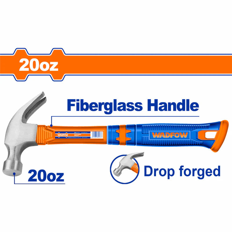 Martillo De Orejas 20Oz Tipo Ingles. Tratamiento Térmico. Acero #45 Mango Fibra Vidrio. Cabeza Forjada. Wadfow WHM3320 WADFOW