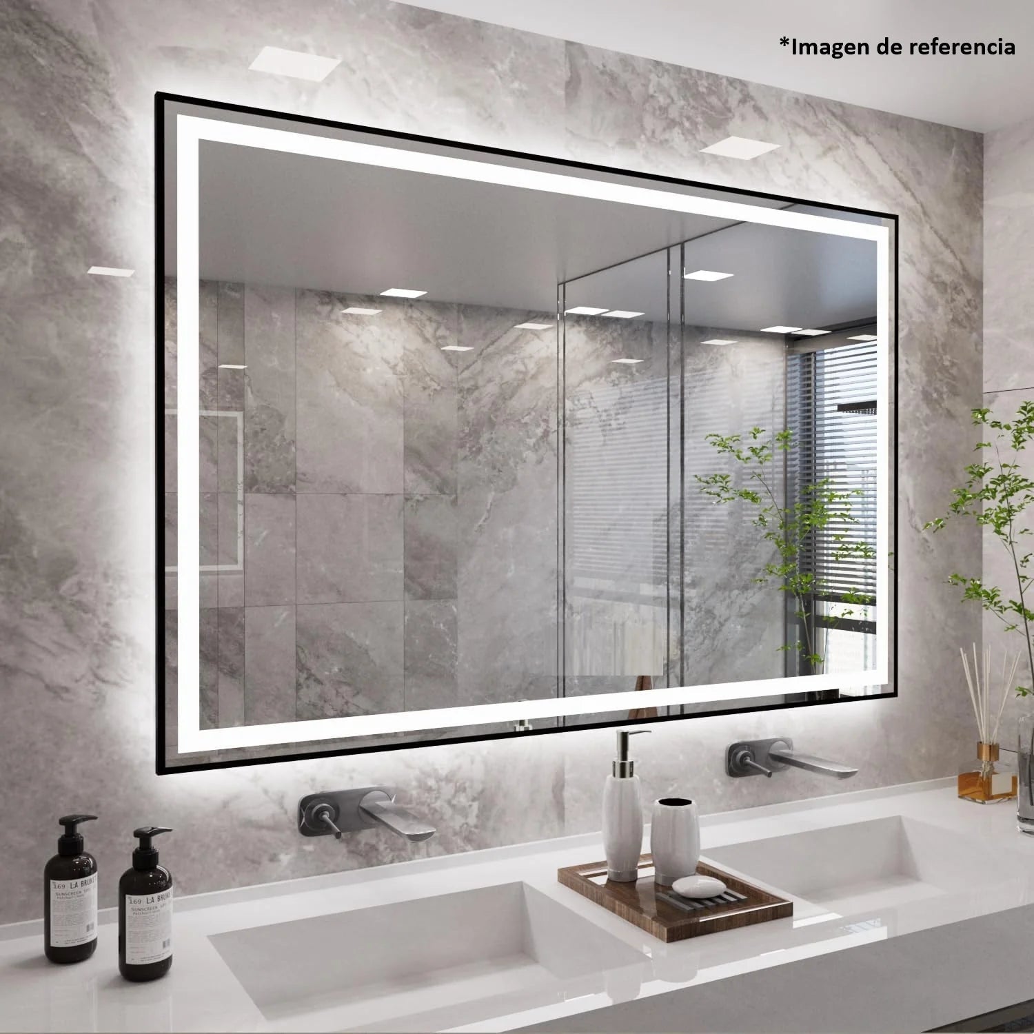 Espejo LED Borde Negro 60X80 Cm Luz LED De 3 Tonos Botón Táctil Funciona Para Instalación Vertical Y Horizontal GMIRROR18 Selecto
