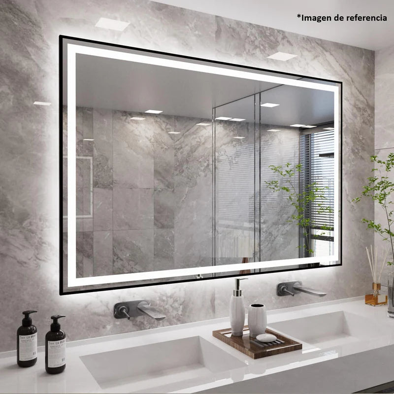 Espejo LED Borde Negro Rectangular 80 Cm X 120 Cm Con Luz LED De 3 Tonos Botón Táctil Funciona Para Instalación Vertical Y Horizontal GMIRROR19