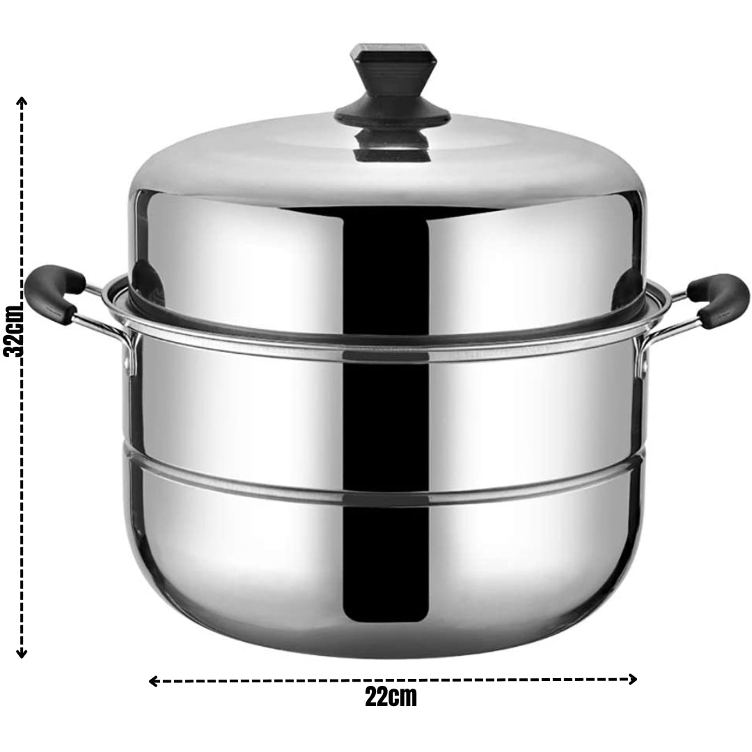 Olla Vaporera de 2 Niveles de Acero Inoxidable 32cm
