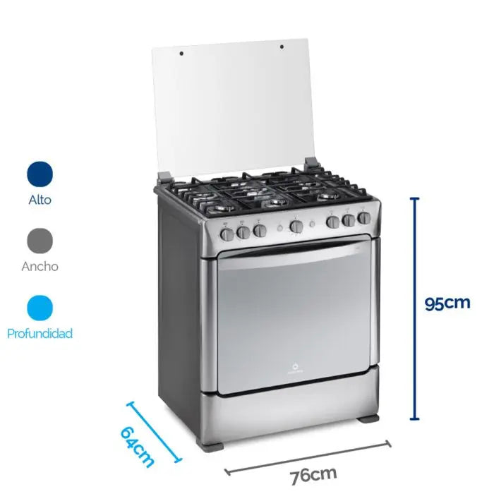 Estufa con Horno a Gas Indurama Parma Zafiro 30” 6 Quemadores – Croma