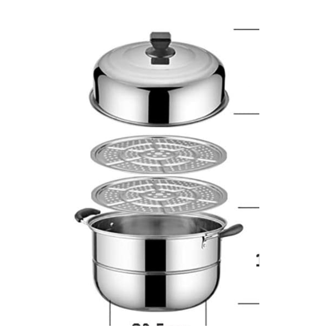 Olla Vaporera de 2 Niveles de Acero Inoxidable 32cm