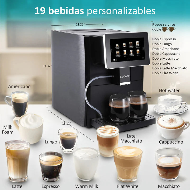Máquina De Cafe Automática Granos Y Polvo 19 Bar Pantalla Táctil 7" Contenedor De Leche Expreso Capuchino Latte Machiato CML001 CARBONE