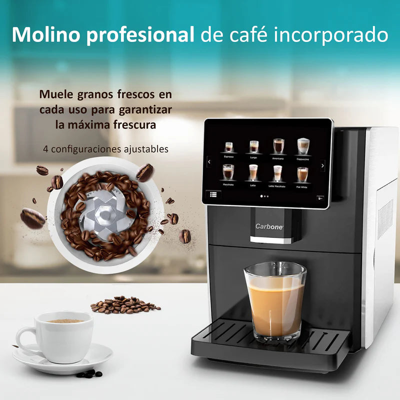 Máquina De Cafe Automática Granos Y Polvo 19 Bar Pantalla Táctil 7" Contenedor De Leche Expreso Capuchino Latte Machiato CML001 CARBONE
