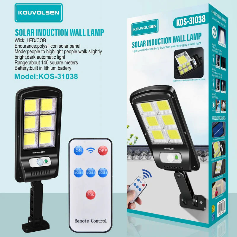Lámpara Solar LED De Pared Con Sensor De Movimiento Y Control Remoto. 3 Modos De Iluminación. Foco Luz Exterior Impermeable. KOS-31038