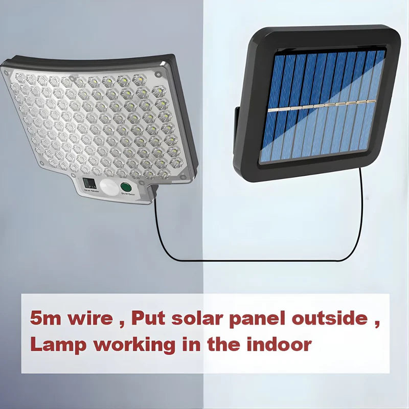 Lámpara Solar LED De Pared Split Con Panel Solar Separado. Luz Exterior De 30W Con Sensor De Movimiento. 104 Leds. 3 Modos De Iluminación. KOS-31046