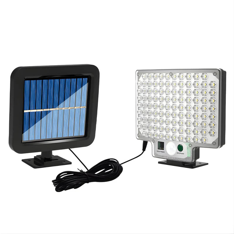 Lámpara Solar LED De Pared Split Con Panel Solar Separado. Luz Exterior De 30W Con Sensor De Movimiento. 104 Leds. 3 Modos De Iluminación. KOS-31046