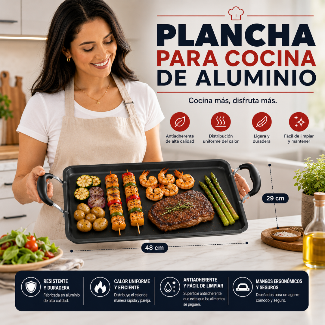Plancha para Cocina de Aluminio Antiadherente 48 × 29 cm | HS-188
