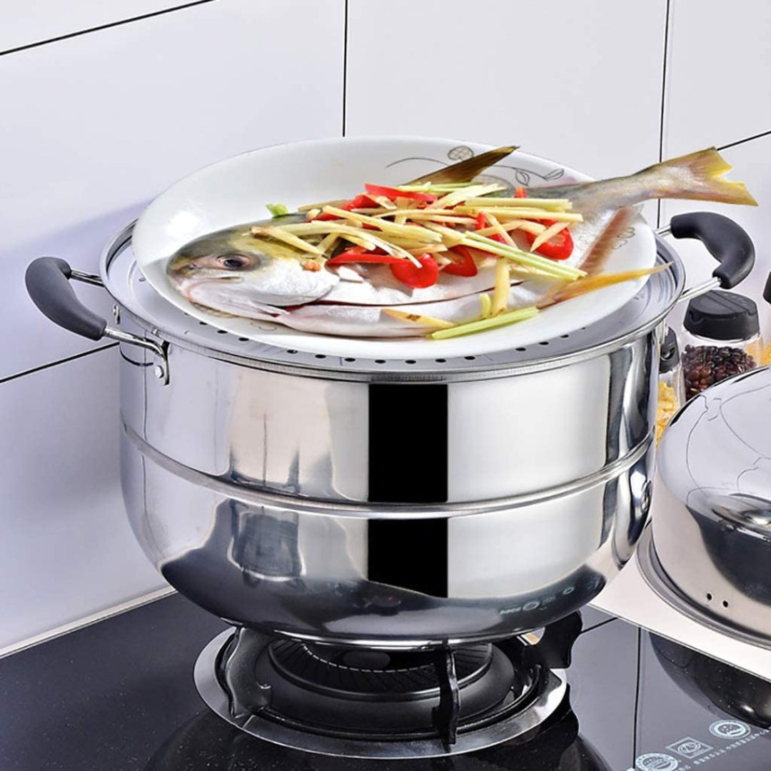 Olla Vaporera de 2 Niveles de Acero Inoxidable 32cm