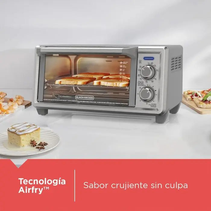 Horno Tostador Freidora de Aiere 1150W Capacidad para 4 Rebanadas Black and Decker TO4125-0SDLA Tostahorno. BLACK + DECKER