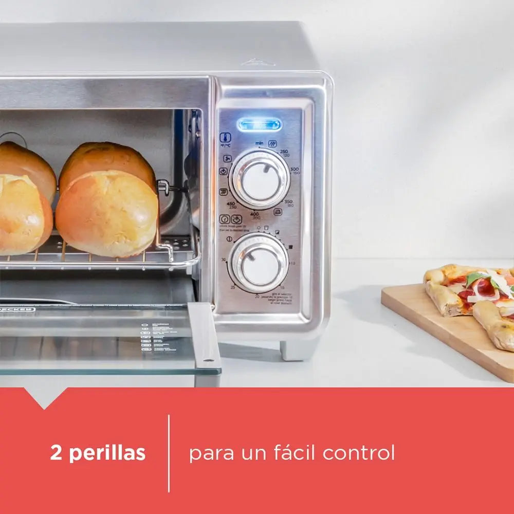 Horno Tostador Freidora de Aiere 1150W Capacidad para 4 Rebanadas Black and Decker TO4125-0SDLA Tostahorno. BLACK + DECKER