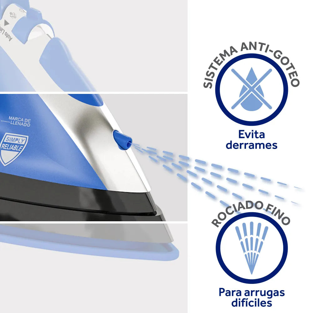 (LLEGANDO 1 DE SEPT) Plancha de Vapor Azul Oster GCSTBSRC2020 1570W – Suela de Cerámica, Cable Retráctil y Vapor Vertical