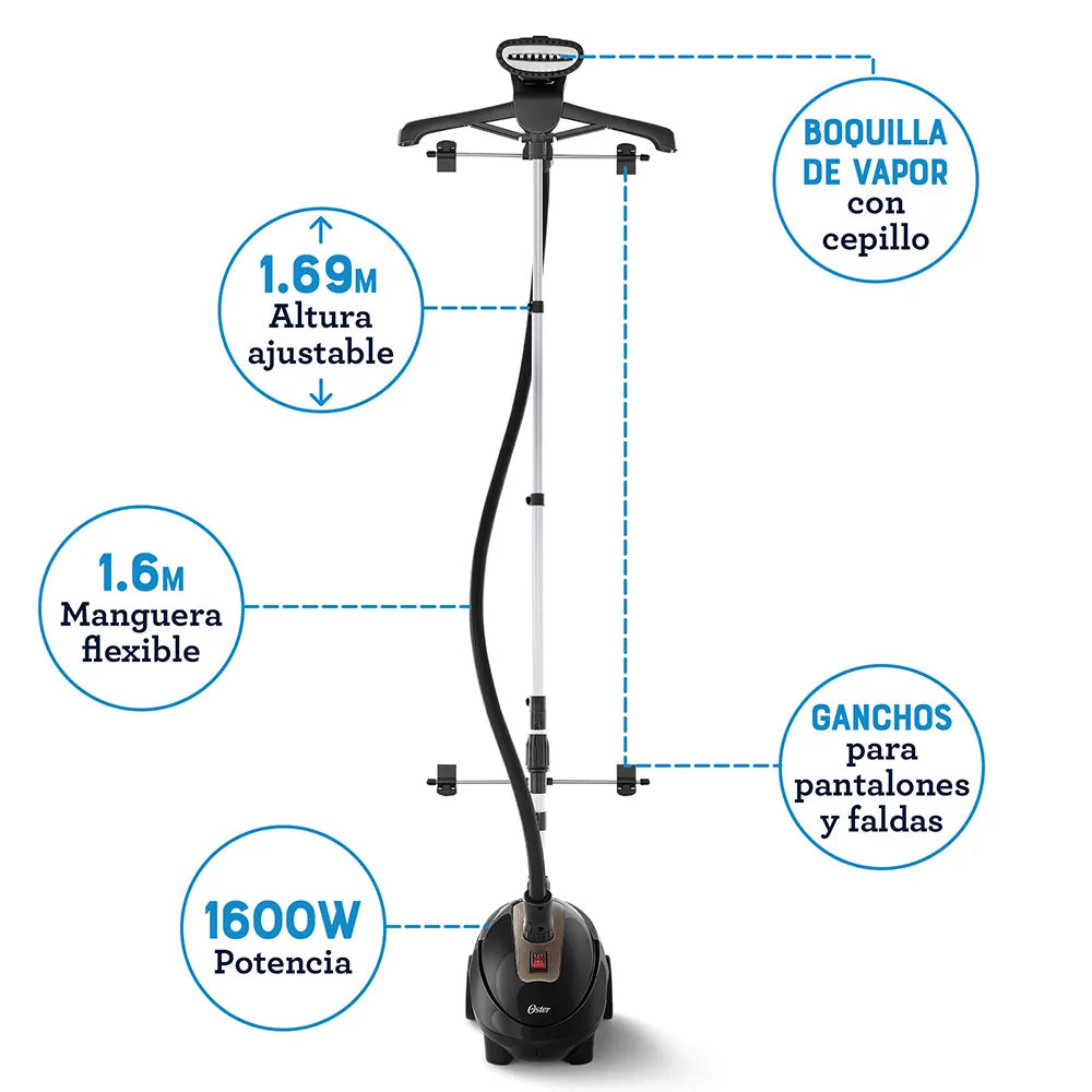 (LLEGANDO 27 DE JULIO) Vaporizador de Ropa Prendas Oster® de Pedestal Vertical con Gancho 360° – GCSTGS7000 | 1600W