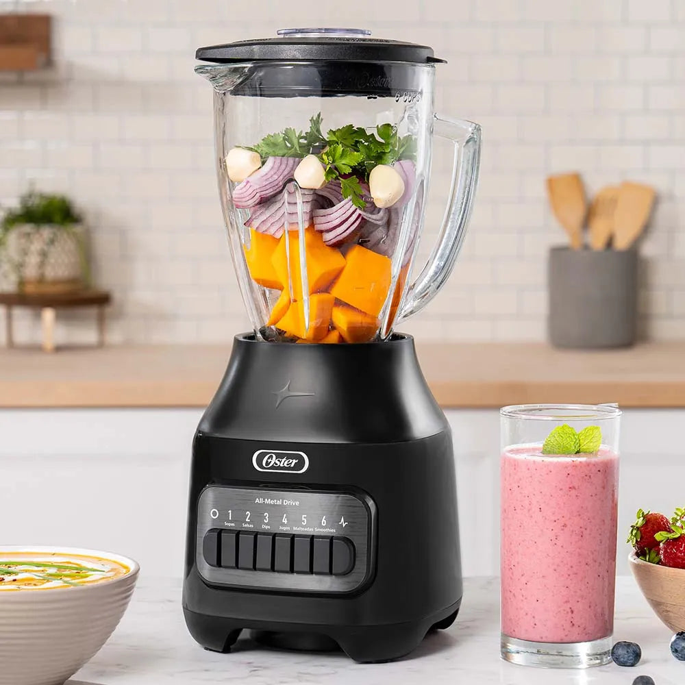 (LLEGANDO 27 DE JULIO) Licuadora Oster® con Vaso de Vidrio 1.25 L, 6 Velocidades + Pulso – BLSTPEG-BPB | 800W de Potencia Máxima