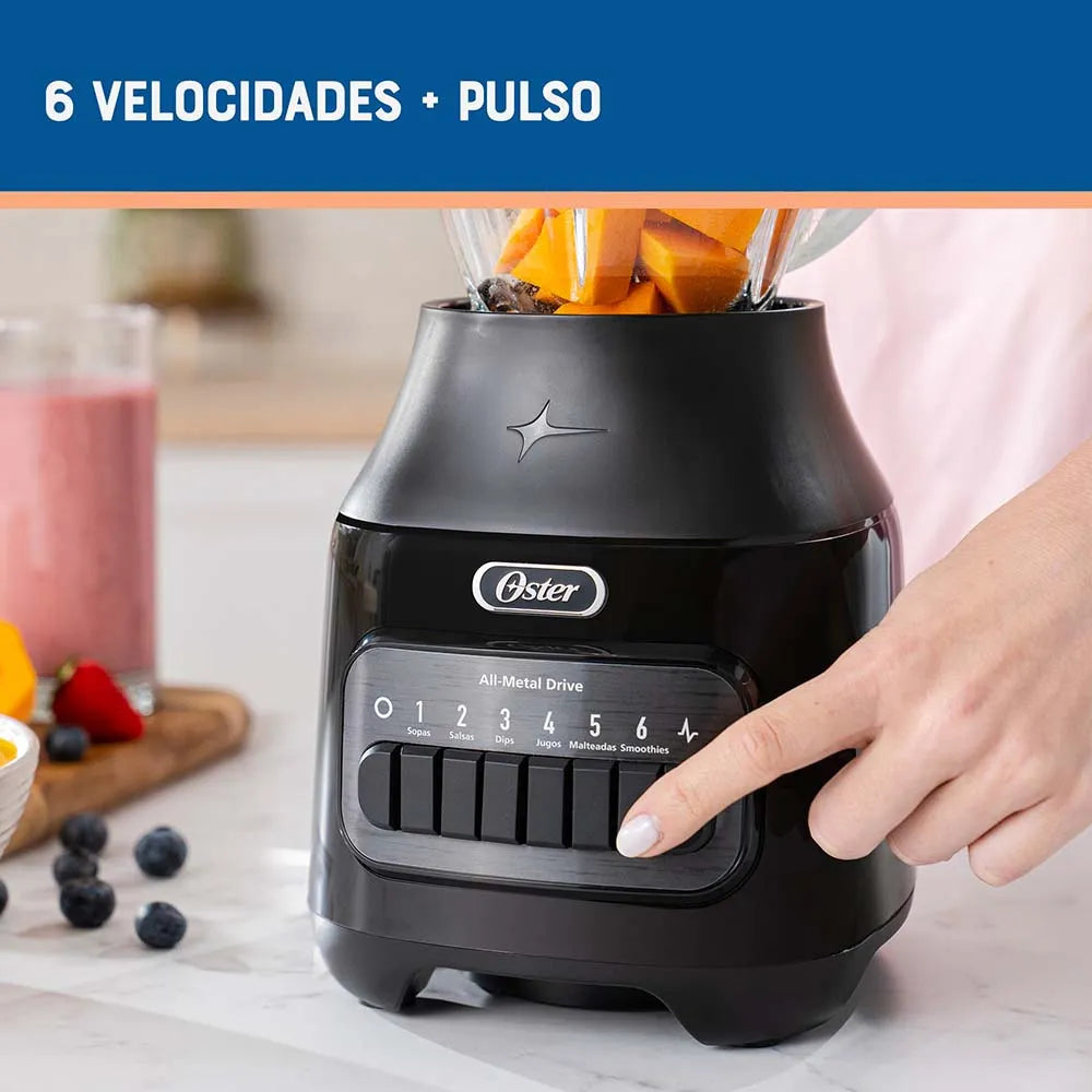 (LLEGANDO 27 DE JULIO) Licuadora Oster® con Vaso de Vidrio 1.25 L, 6 Velocidades + Pulso – BLSTPEG-BPB | 800W de Potencia Máxima