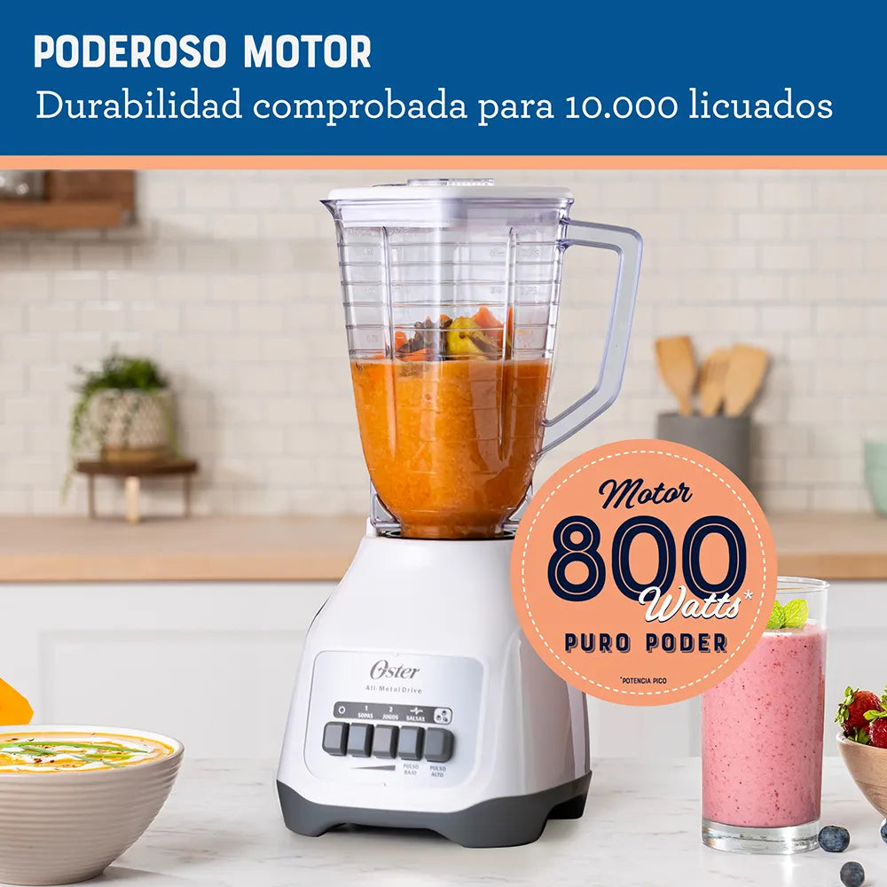 (LLEGANDO 27 DE JULIO) Licuadora Oster® 2 Velocidades + Pulso con Vaso de Plástico 1.25 L – BLSTKAP-WPB | 800W de Potencia Máxima