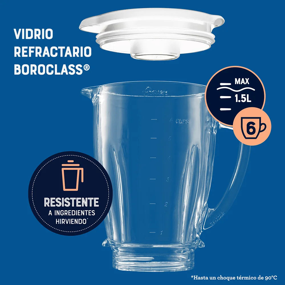 Licuadora Jarra de Vidrio 1.5L 800W 2 velocidades + Pulso Perilla Color Blanco Oster BLSTKAG-WRD