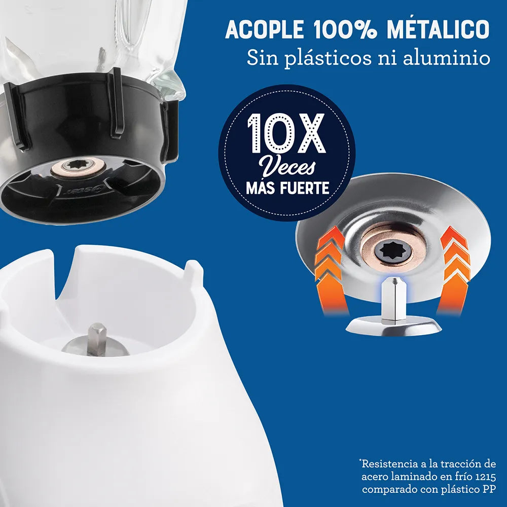 Licuadora Jarra de Vidrio 1.5L 800W 2 velocidades + Pulso Perilla Color Blanco Oster BLSTKAG-WRD