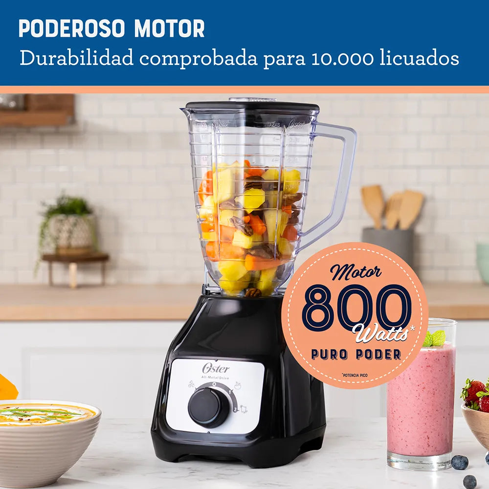Licuadora Jarra de Vidrio 1.25L 800W 2 velocidades + Pulso Perilla Color Negro Oster BLSTKAP-BRD