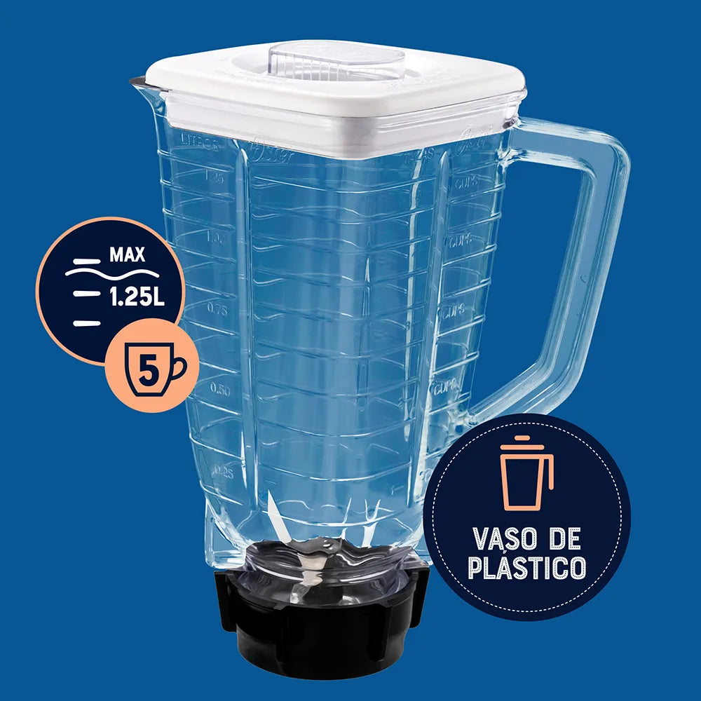 Licuadora Jarra de Vidrio 1.25L 800W 2 velocidades + Pulso Perilla Color Blanco Oster BLSTKAP-WRD