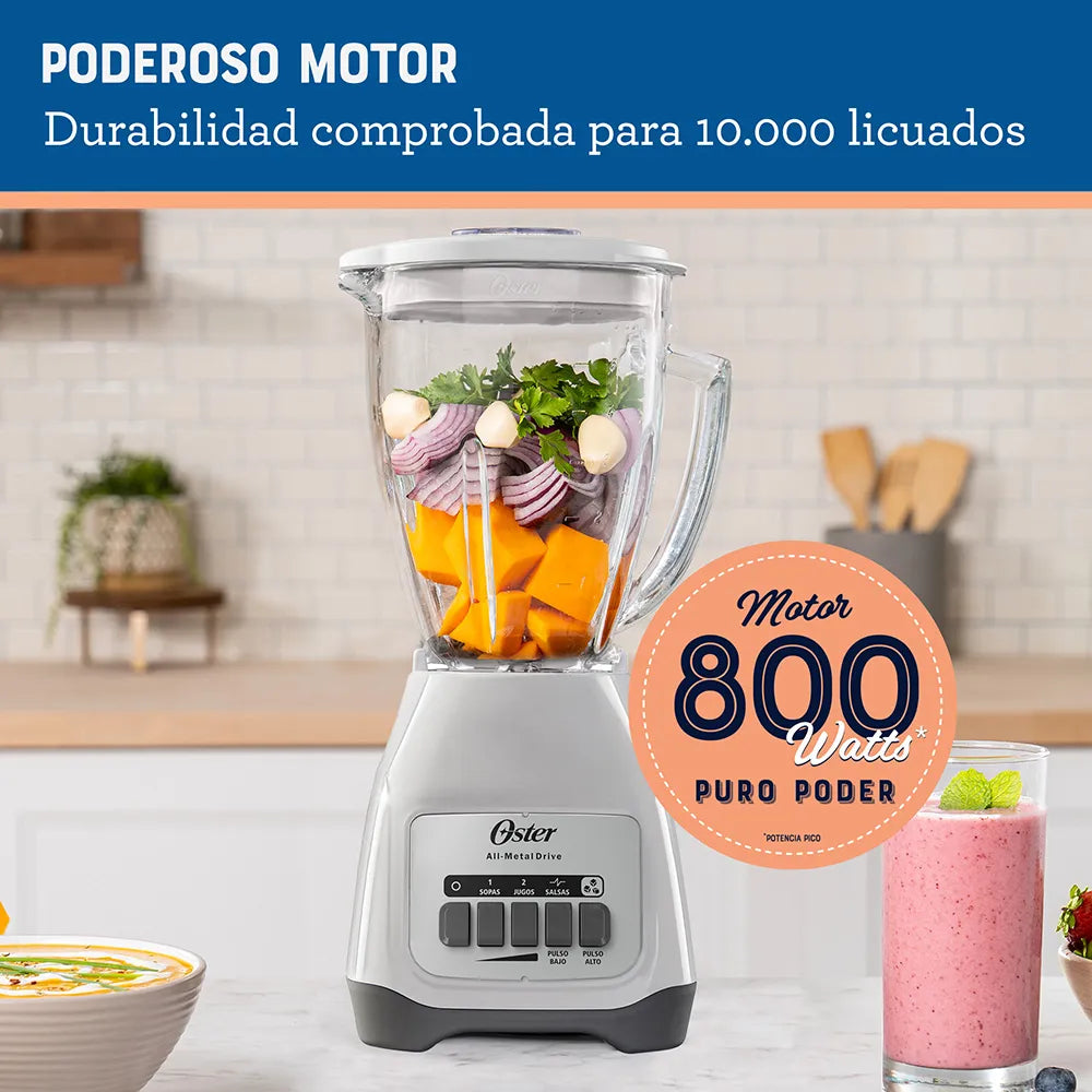 (LLEGANDO 1 DE SEPT) Licuadora Oster BLSTKAG-WPB 1.5 Litros – 2 Velocidades + Pulso, Vaso de Vidrio Boroclass, Blanca