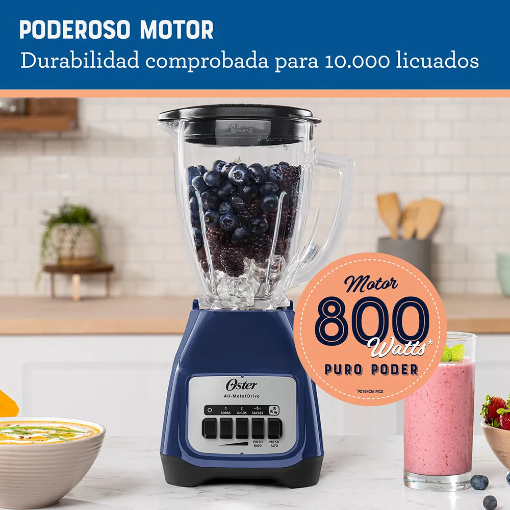 Licuadora Jarra de Vidrio 1.5L 800W 2 velocidades + Pulso Color Azul Oster BLSTKAG-LPB